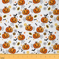 Homewish Halloween Pumpkin Child 01, Gothic Bat Spider Web Room Decor Fabric by the Yard, Kawaii Cartoon Sewing Fabric, Luxury Bedroom Decor