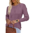 thumbnail image 2 of Ronuti Women's Cropped Knit Sweater Soft Stretch Round Neck Long Sleeve Tops Casual Fall Winter Tops, 2 of 8