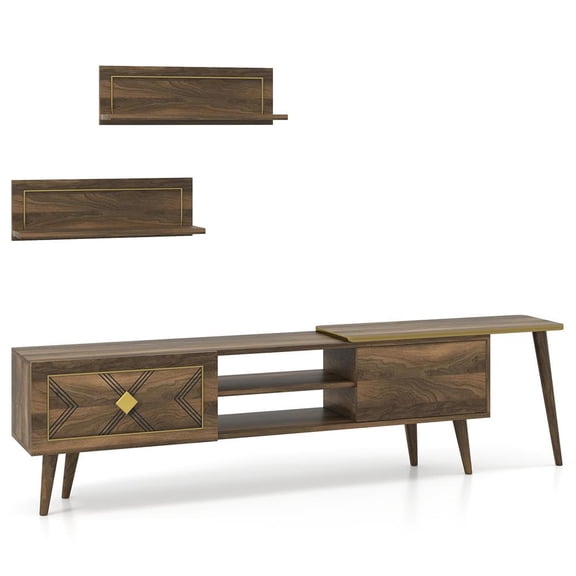 Topcobe Mid-century Modern TV Stand for TVs up to 85 Inch with Open Compartments, Modern Furniture for Living Room, Practical, Easy to Assemble-Walnut