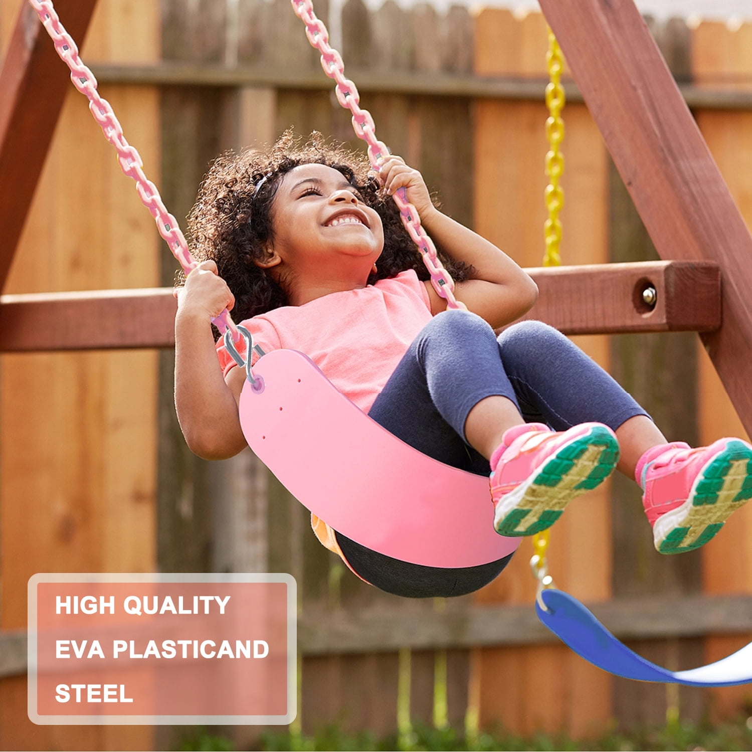 KINSPORY Toddler & Child Swing Seat, Heavy-Duty High Back Fully Assembled, Iron Chain Eva Swing for Indoor/Outdoor, Hanging Tree Straps（Pink）