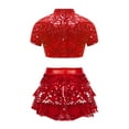 thumbnail image 2 of TTAO 2 Piece Dance Outfits Set Kids Girls Short Sleeve Crop Top with Tiered Skirt Jazz Ballroom Dancewear Red 6, 2 of 5