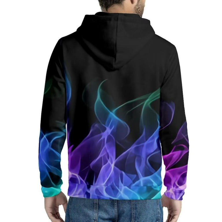 Suhoaziia Black Zip Up Hoodies for Men Graphic Novelty Purple Flame Graphic  Print Clothes Fall Soft Breathable Daily Life Jersey with Pocket Size 4XL