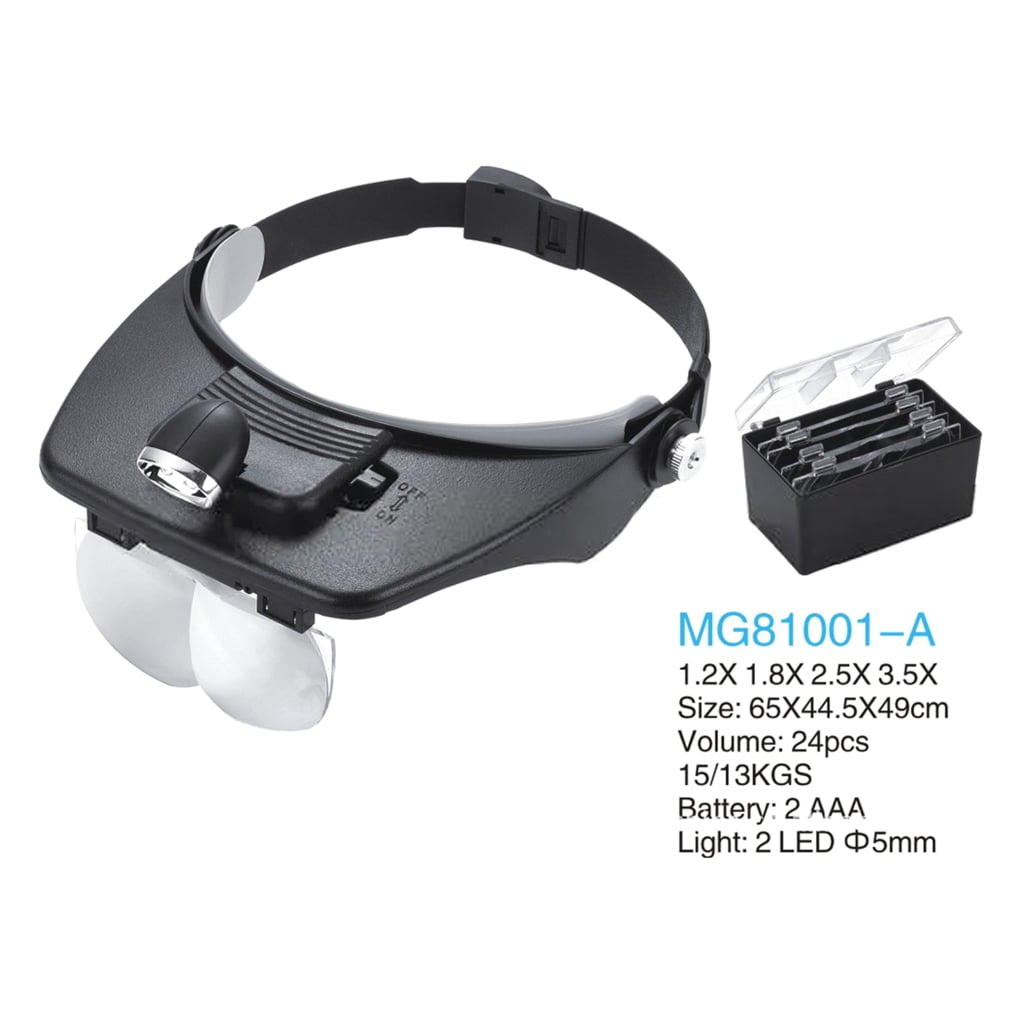 ZPAQI Handsfree Head Mount Magnifying Glass 2 LED Light for Jewelry Close Work Sewing