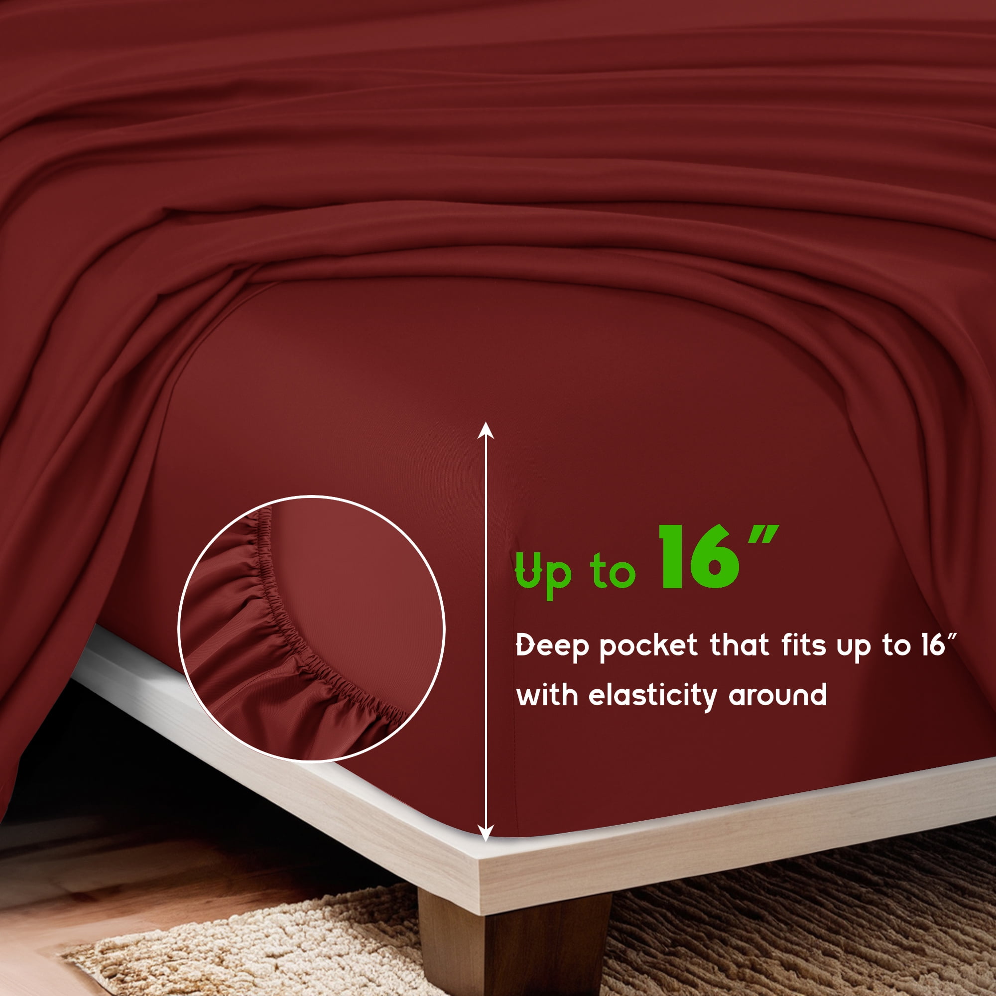 Sonoro Kate Luxury Cooling Bamboo Bed Sheet Set - Deep Pockets - 4 Piece, Queen, Burgundy