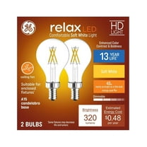 (2 pack) GE 47957 relax LED comfortable soft white A15 LED Light bulbs, candelabra base, 40 watt equivalent, 320 lumens, HD light, 13 year life