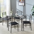 thumbnail image 4 of VECELO 5 Piece Dining Table Set, Glass Top Table with 4 Chairs for Kitchen Breakfast Furniture, Black, 4 of 8
