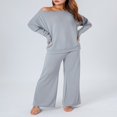 thumbnail image 2 of Off Shoulder Knit Tops and Wide Leg Pants Set for Ladies, 2 of 8
