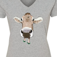 thumbnail image 4 of Inktastic Funny Cow Close Up Women's V-Neck T-Shirt, 4 of 5