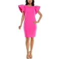 thumbnail image 4 of Women's Nina Leonard Ruffle Shoulder Sheath Mini Dress Color: Hot Pink Size: LARGE, 4 of 4