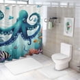 thumbnail image 7 of PRATYUS  Funny Octopus Shower Curtain Bathroom Teal Blue Sea Ocean Underwater Animal Cartoon Turtle Anchor Fish Coral Bath Accessories Nautical Art Home Decor Fabric 60x72, 7 of 7