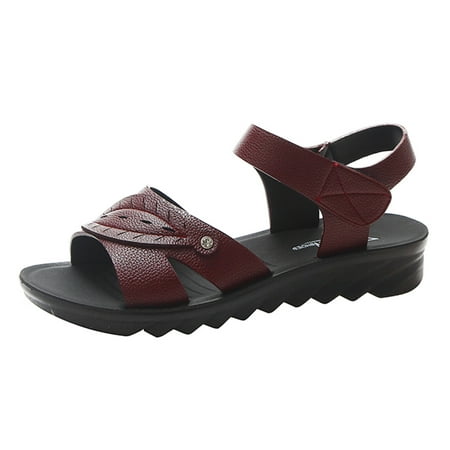 

sandals for Women Women Fish Mouth Leather Sandals Platform Sandals Boho Sandals Summer Fashion Beach Sandals Platform Sandals PU Dress Sandals for Women Brown