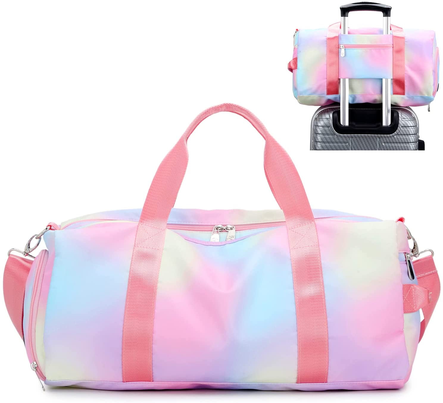 YINYUN Women Girls Travel duffle Bags with Shoe Compartment Wet Pocket (Rainbow Pink)