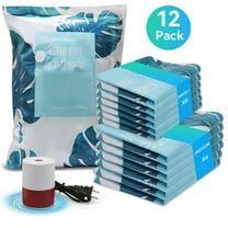 Qissep 12 Pcs Vacuum Cleaners Storage Bags with Electric Pump,Space Saver Bags (6 Medium/6 Small) Vacuum Seal Bags for Clothing,Toys,Pillows and Travel