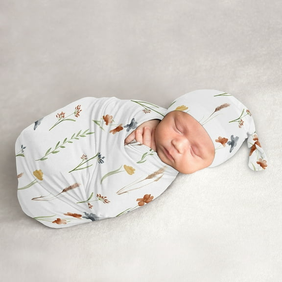 Sweet Jojo Designs Watercolor Floral Garden Sage Green Girl Baby Cocoon and Beanie Hat Sleep Sack Set 2 Piece