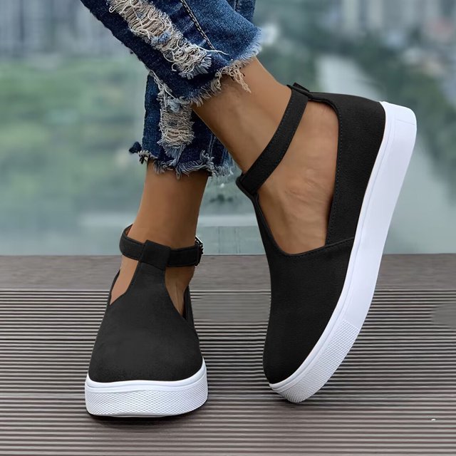 Tranfacy Chaussures pour Femmes, Chaussures d'Automne, Sandales Plates à Bout Rond Unies Confortables pour Femmes, Mode Décontractée Printemps et Été, à Bride Unique avec Boucle