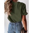 thumbnail image 3 of TEMOFON Womens Summer Tops Casual Shirts Loose Fit T Shirts Blouses Crew Neck Tee Trendy Ruffle Short Sleeve Tunic Tops Solid Color Green Size M, 3 of 5
