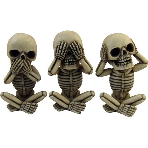 DWK 4-inch Morbid Morals See Hear Speak No Evil Mini Skeleton Figurines Macabre for Halloween Gothic Home Decor (Set of 3)