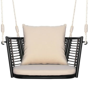 Topcobe Single Person Hanging Seat with Woven Rattan Backrest for Backyard, Outdoor Patio Furniture