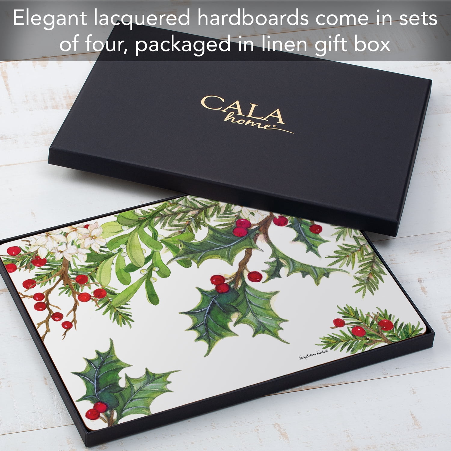 Cala Home "Balsam & Berries" Premium Decorative Hardboard Cork Back Tabletop Placemats 4 Pack
