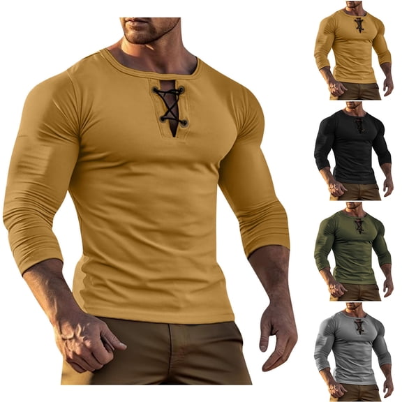 KeShDi T Shirts for Man Men Casual Fashion Shirts Round Neck Pullover Long Sleeve Army Green 3X