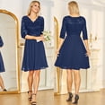 thumbnail image 5 of Robe de Soirée pour Femme à Col en V, Manches 3/4, Dentelle Chiffon, Robe Midi, Fête, Demoiselle d'Honneur, Invitée de Mariage, Cocktail, Bal de Promo, Robes pour Occasions, 5 of 5
