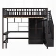 thumbnail image 4 of Full size Loft Bed with Bookshelf, Drawers, Desk and Wardrobe in Espresso - Sturdy & Unique Design, 4 of 19