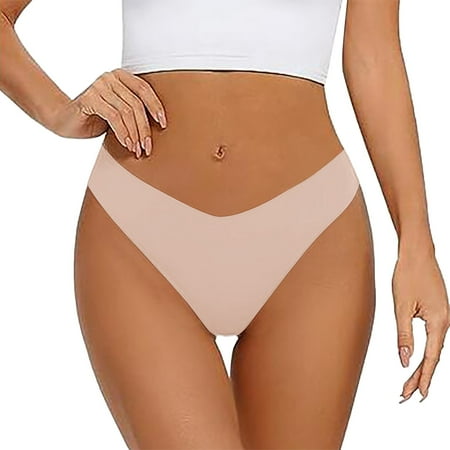 BYHONG Women s Low Waisted Ice Silk Seamless Crotch Breathable T Shaped Large Underwear Panties for Women Khaki M