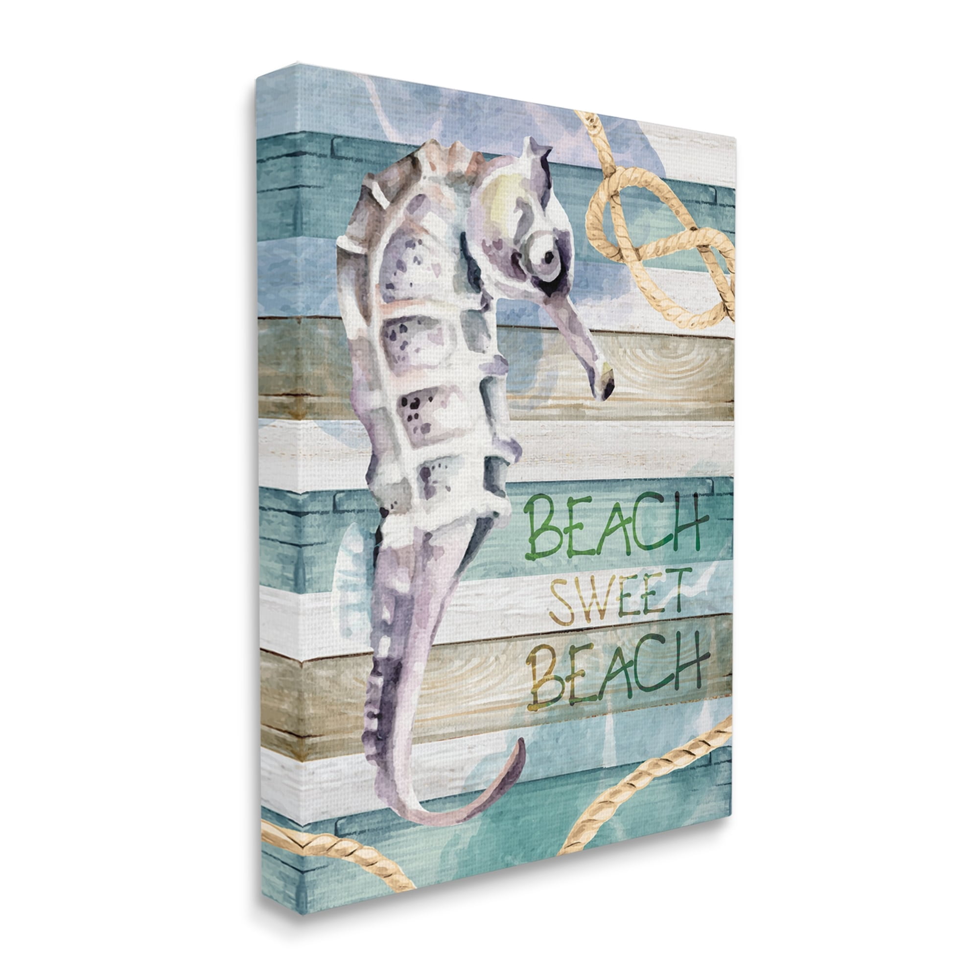 Stupell Sweet Beach Seahorse Nautical Rope Landscape Painting Gallery Wrapped Canvas Print Wall Art
