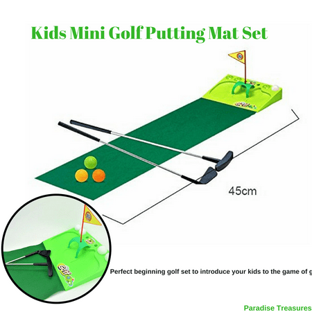 Kids Golf Set - Putting Mat Indoor and Outdoor Mini Golf for children-2 Metal golf clubs,4xGolf balls,Golf flag and (Best Indoor Golf Mat)