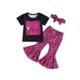 thumbnail image 1 of Arvbitana 6M 12M 18M 24M 3T 4T Toddler Girls 3Pcs Western Outfits Tops + Leopard/Bull Print Flare Pants + Headband Set, 1 of 9