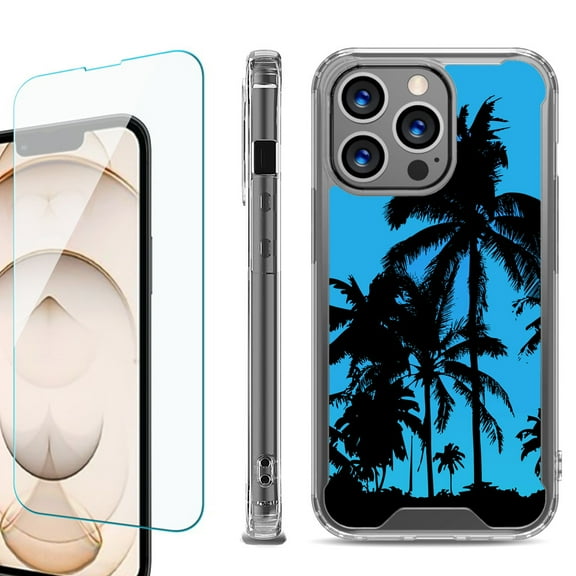 Shockproof Bumper Phone Case for iPhone 13 Pro Max, with Tempered Glass Screen Protector, by OneToughShield ® - Tropical Summer