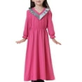 thumbnail image 3 of Girls Dresses New Muslim Long Dress Medium Big Girls Long Sleeve V Neck Colorblock Dress Girls' Dresses Toddler Easter Dresses Pinks New, 3 of 7