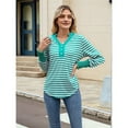 thumbnail image 4 of Sudadera de Rayas de Gran Tamaño para Mujer, Camisa de Larga de Algodón, Corte Holgado, Estilo Henley Verde M, 4 of 10