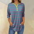 thumbnail image 2 of YUGYXL Casual Henley Shirts for Women Three Quarter Sleeve Tshirts Trendy Striped Blouses Tops Ladies Tunics Tees Hot Pink M, 2 of 5