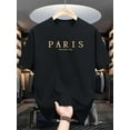 thumbnail image 2 of Camiseta informal de cuello redondo para hombre con estampado "París, Ciudad Romántica", ligeramente elástica, corte regular, manga corta de verano, moderna y versátil., 2 of 7
