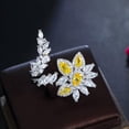thumbnail image 6 of Classic Silver Plated Yellow CZ Bride Geometric Drop Leaf Open Cuff Wedding Ring, 6 of 8