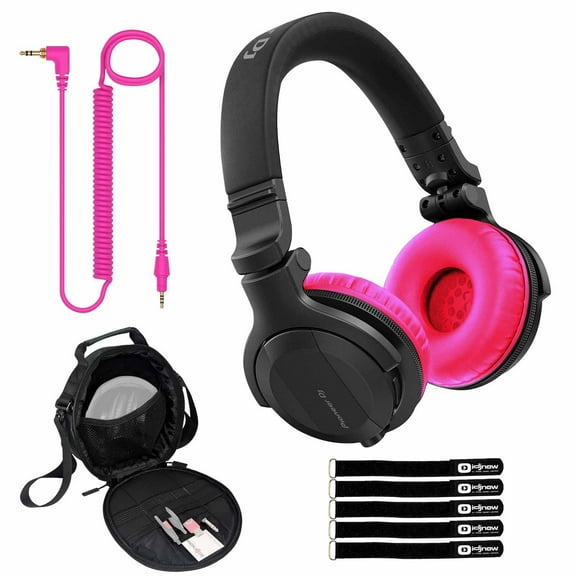 Pioneer DJ HDJ-CUE1BT Black Wireless Bluetooth Headphones with Pink Ear Pad Accessories Package
