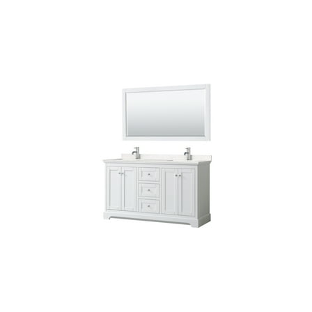 60" Double Vanity Set - White Carrara Marble Top, Undermount Sinks & 58" Mirror