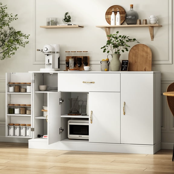 Sideboard Buffet Cabinet with Storage - Large Kitchen Cabinet with 1 Drawer & 4 Doors, Coffee Bar for Kitchen & Dining Room,White