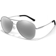 BOTPOV Aviator Sunglasses for Men Women Polarized UV400 Protection Mirrored Lens Metal Frame with Spring Hinges Silver Frame Silver Lens 62 Millimeters