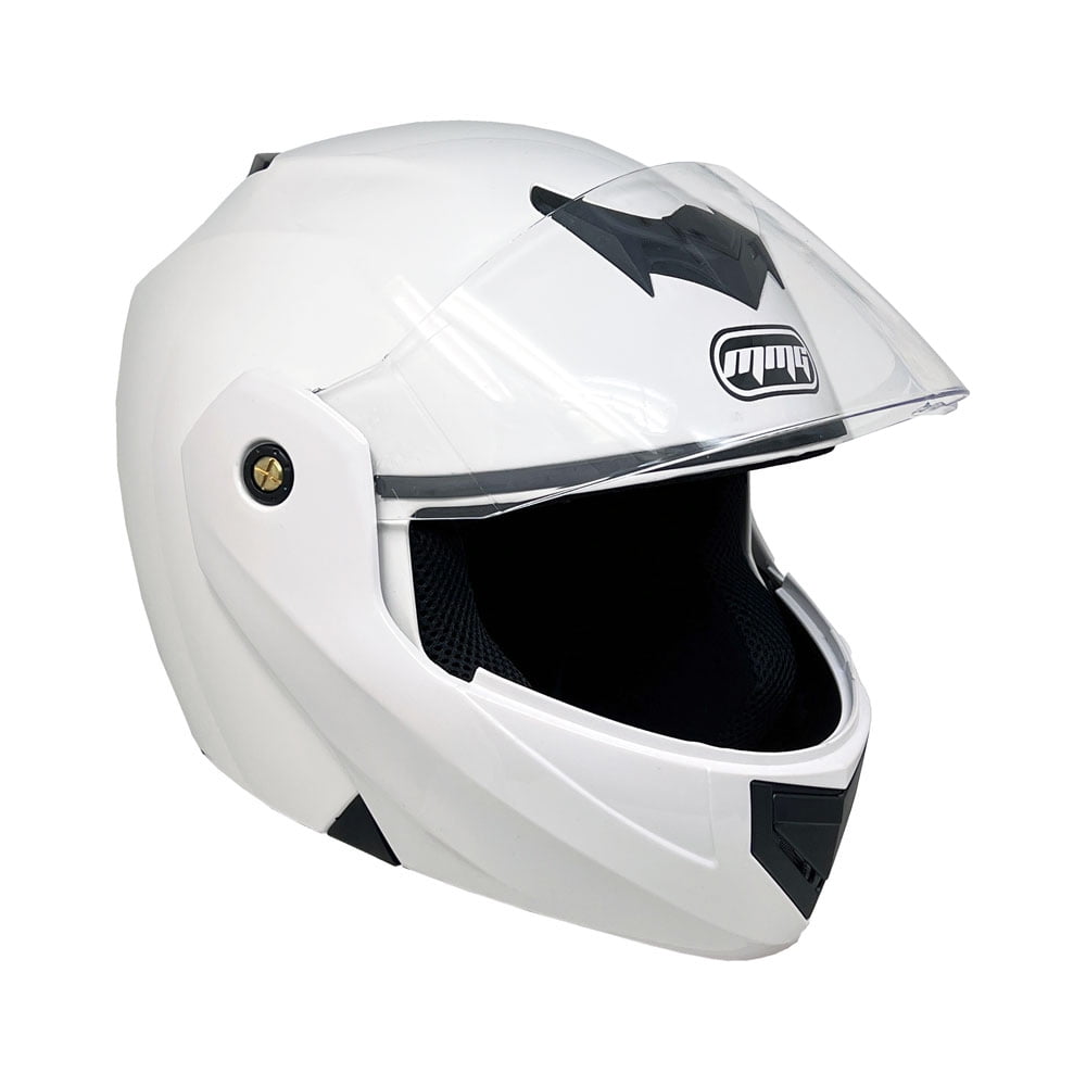 MMG Adult Motorcycle Helmet, Full Face Modular Flip-Up Visor, DOT (Glossy White - Medium)