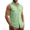 thumbnail image 7 of YLSDY Men's Linen Blend Sleeveless Button-Down Shirt, Casual Summer Vest with Dual Chest Pockets Mint Green XXXL, 7 of 7
