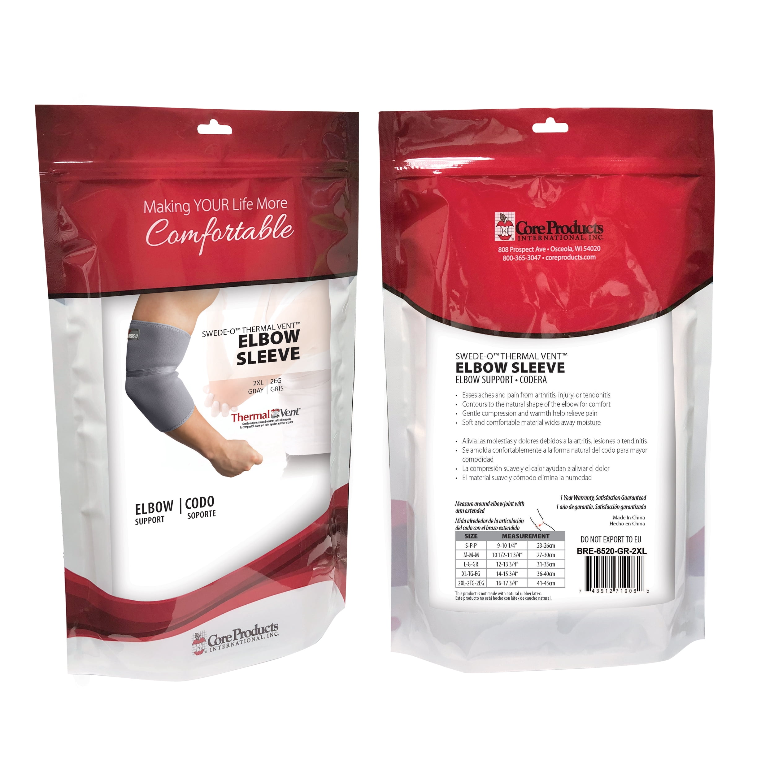 Swede-O Thermal Vent Elbow Sleeve Brace Support - Gray, 2XLarge