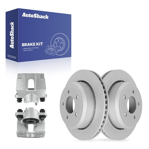AutoShack Rear Vented Coated Brake Rotors   Calipers 4-PC Brake Kit Replacement for 2003-2011 Ford Crown Victoria 2003-2011 Mercury Grand Marquis 2003-2004 Mercury Marauder ArmorStop 11.6" (294.7 mm)