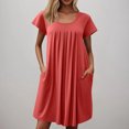 thumbnail image 3 of OSFVNOXV Midi Nightgown Dress for Women Summer Casual Ruched Front Ultra Soft Breathable Short Sleeve Flowy Knee Length Sleep Shirt Dress with Pockets, 3 of 7