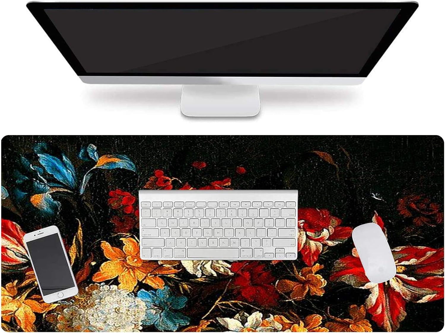 Extended Gaming Mouse Pad Large Desk Mat XXL 35.4x15.7in Mouse Pad Non-Slip Rubber Base Keyboard Pad Waterproof Desktop Mat for Laptop Computer Work Game Home Office-Painting Flower