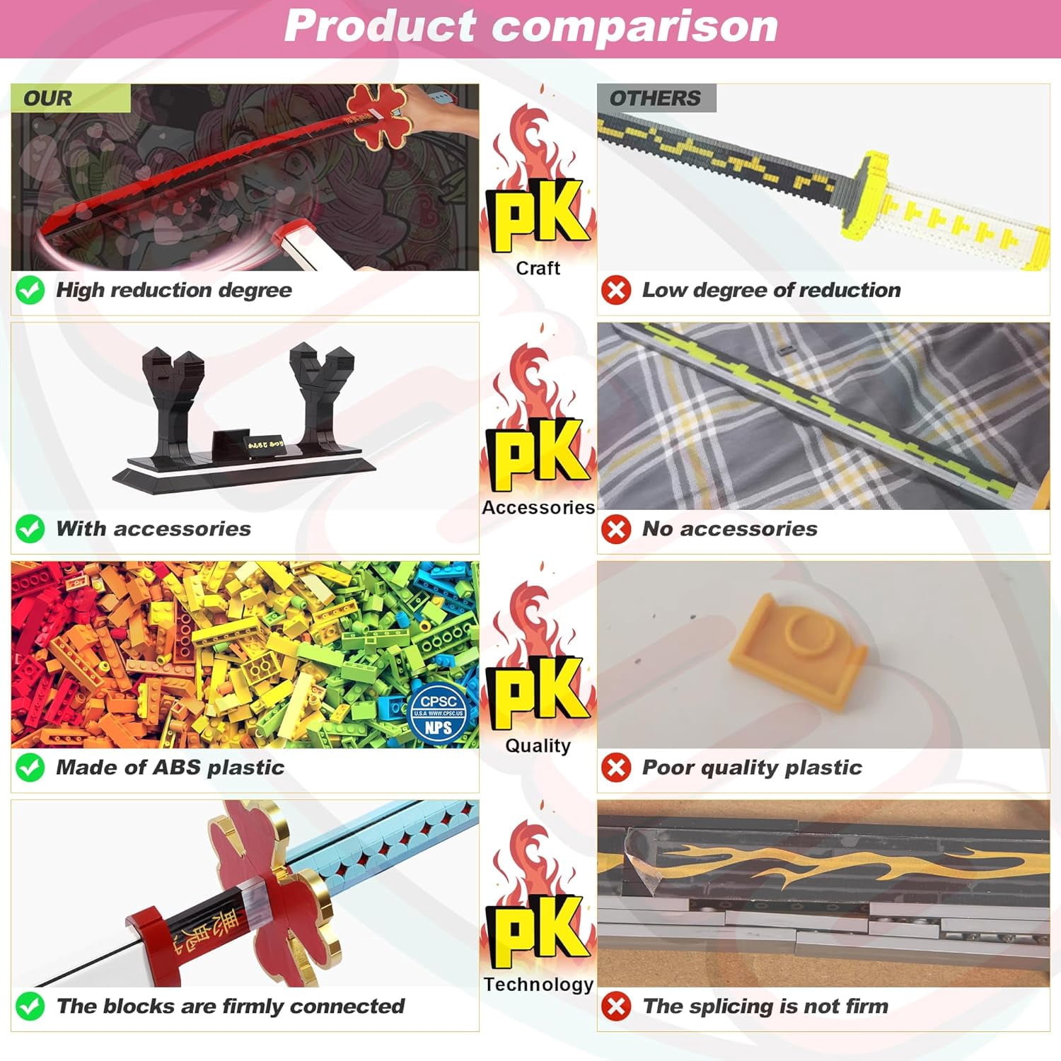 GZBricker Kanroji Mitsuri Katana Swords Building Sets Cosplay Anime for Adults Compatible with Lego