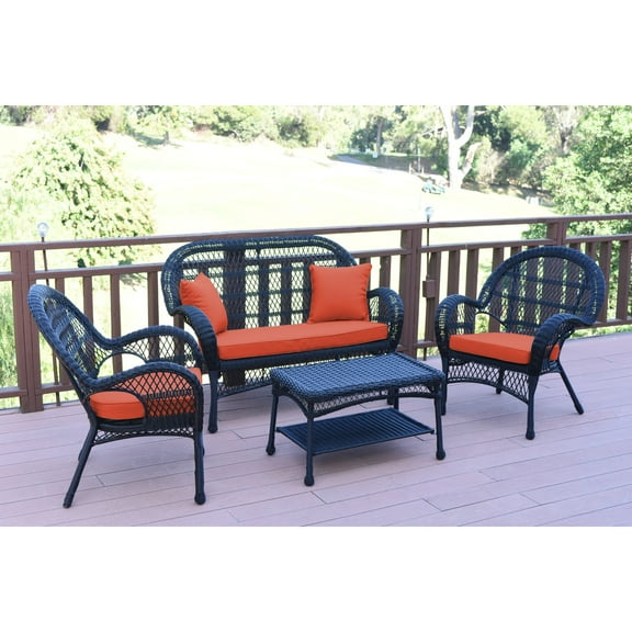 Jeco 4pc Santa Maria Black Wicker Conversation Set - Brick Red Cushions