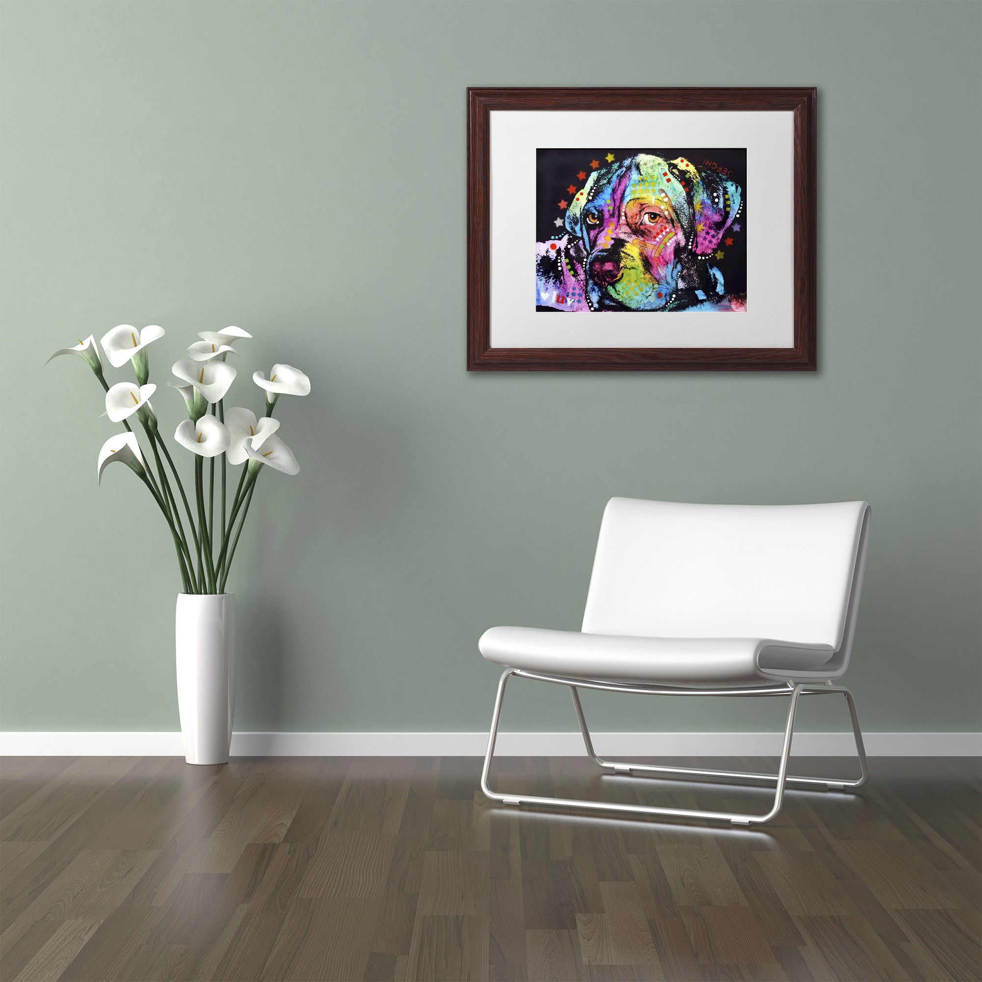 Trademark Fine Art "Young Mastiff" Canvas Art by Dean Russo, White Matte, Wood Frame