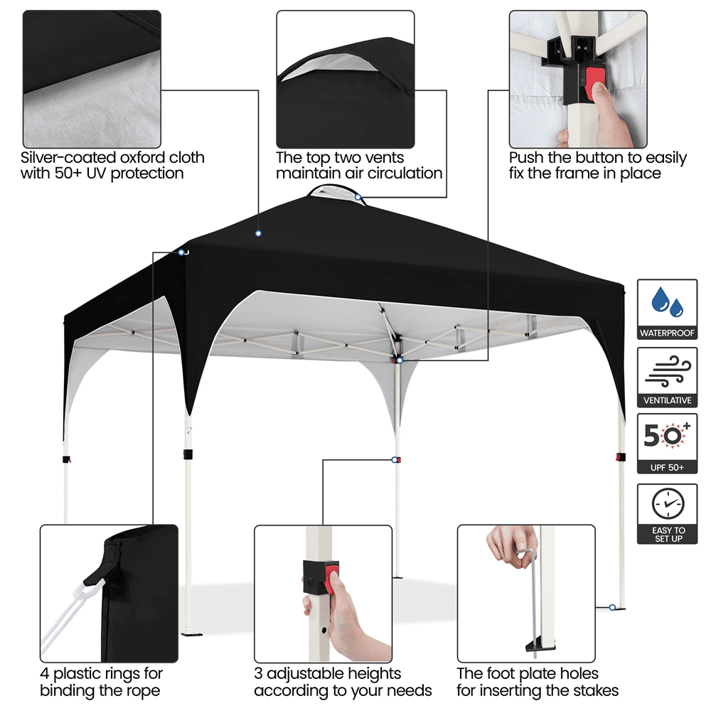 Alden Design Outdoor Canopy Tent with Stakes Ropes Sandbags Wheeled Bag for Patio, Black